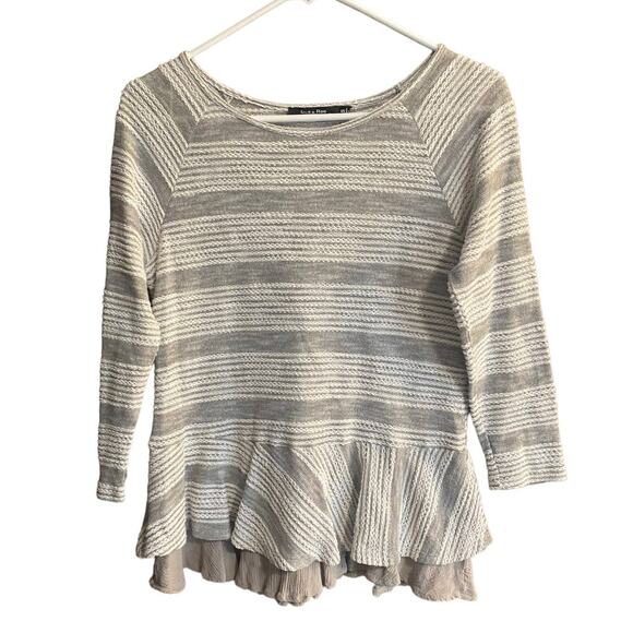 Doe & Rae Small Peplum Top Gray Stripe - Picture 2 of 9